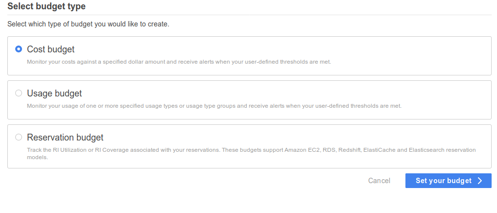 Setting up AWS Budgets