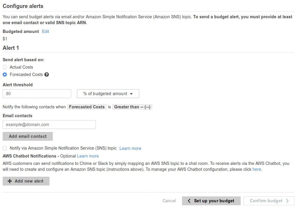 Setting up AWS Budgets
