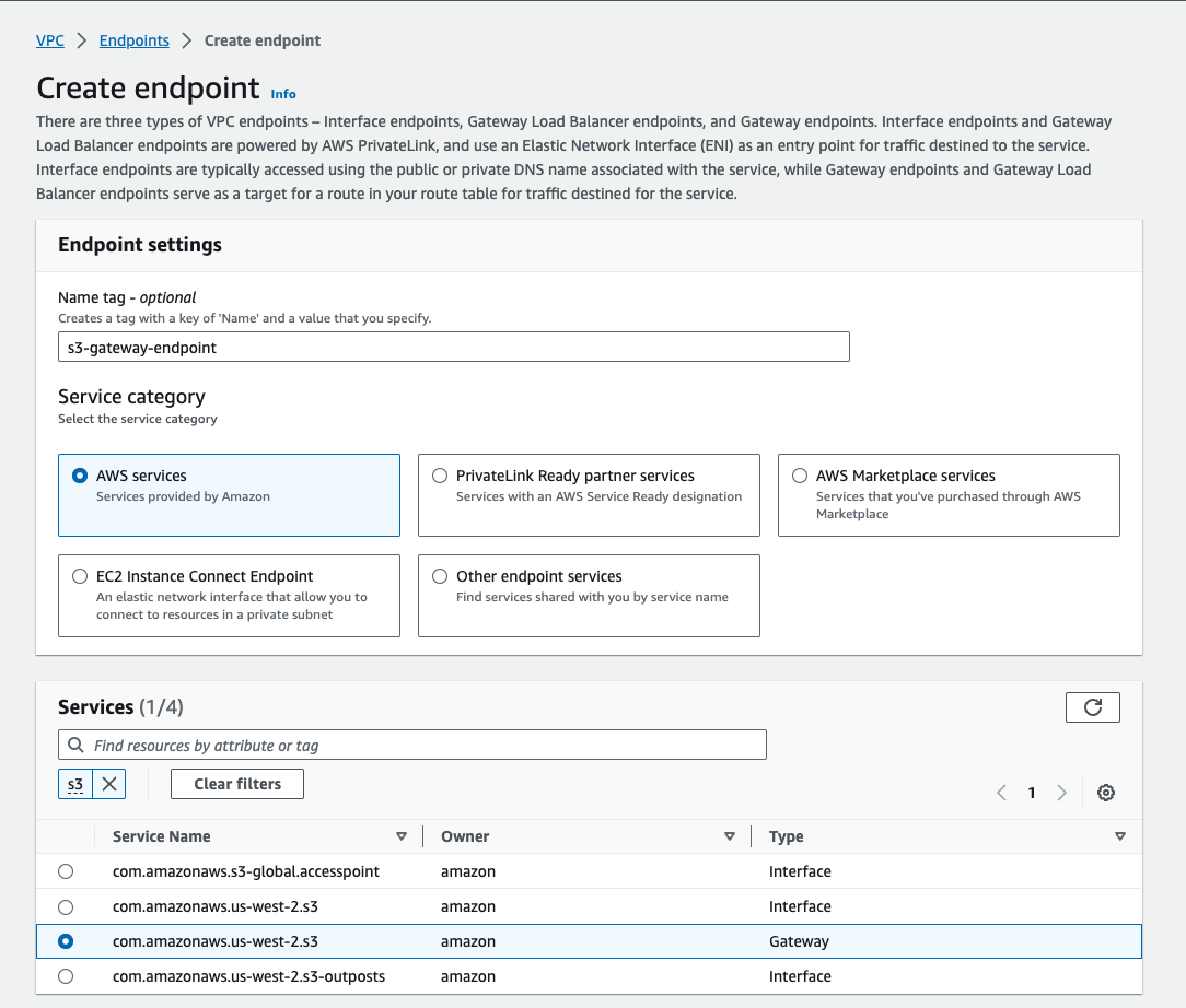 AWS VPC Gateway Endpoint for S3