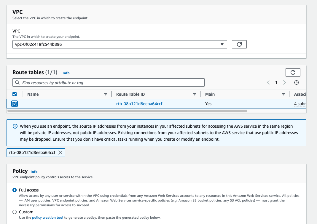 AWS VPC Gateway Endpoint for S3