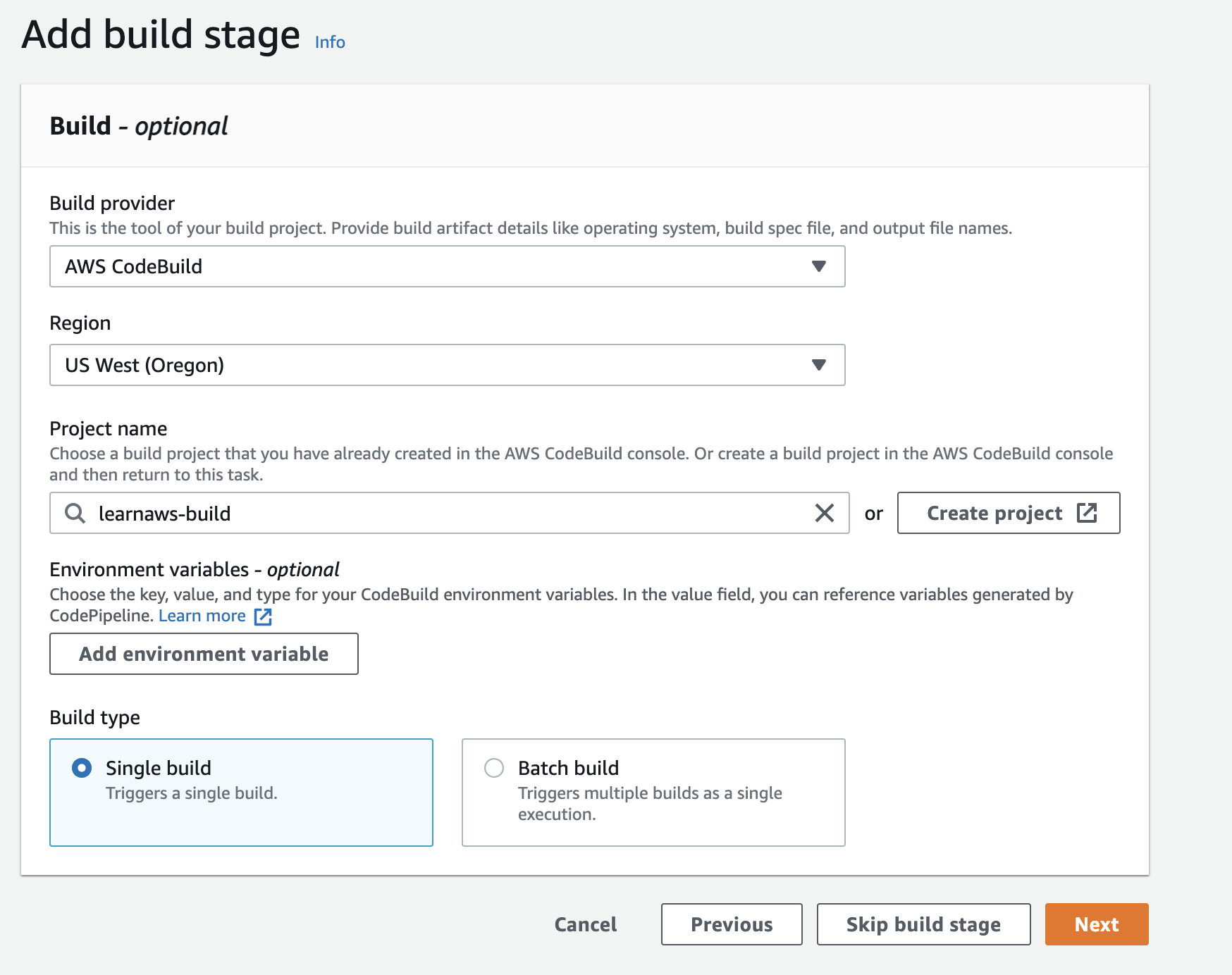 AWS CodePipeline GitHub Build Stage