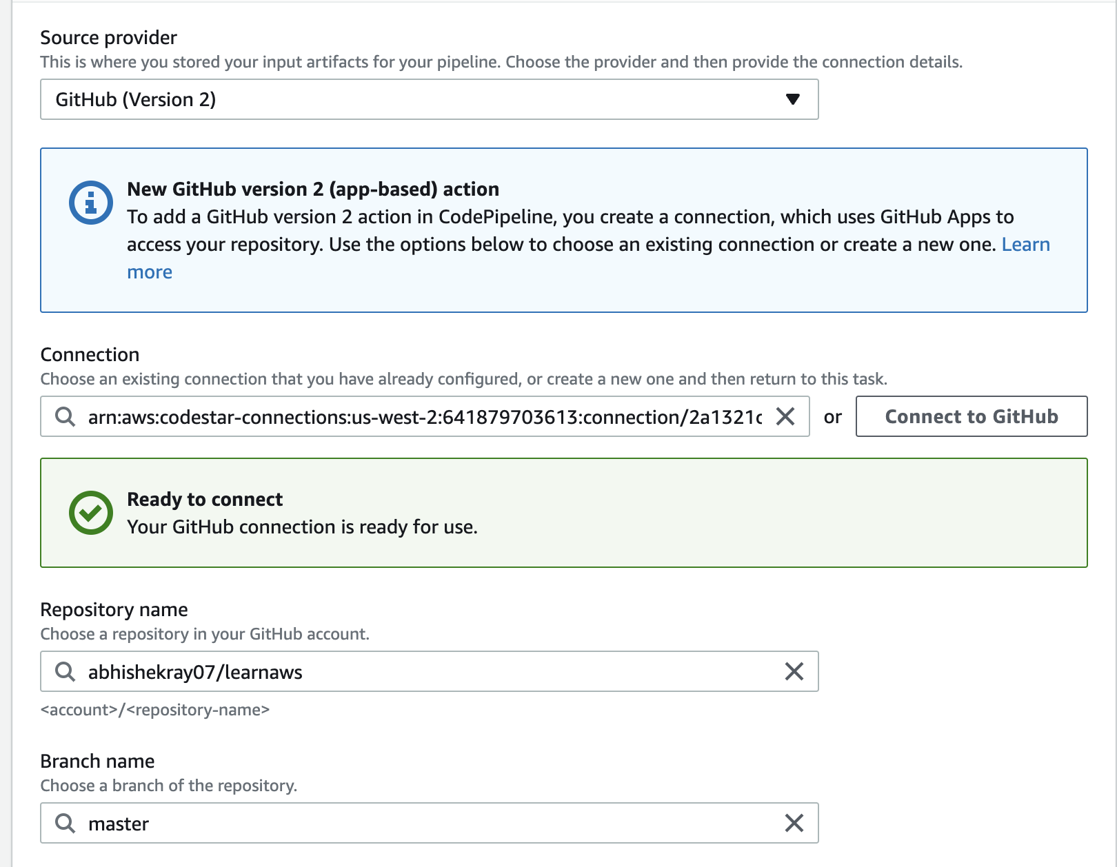 AWS CodePipeline GitHub Source